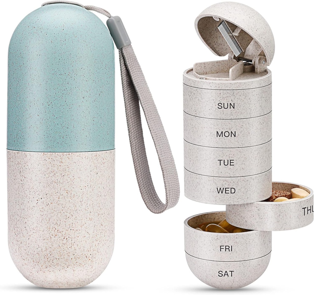 Zannaki 2 in 1 Pilula Organizator cu Cutter,Grain Fiber Weekly Pill Case Compartimentare Mari Dovada umezelii,Lock Magnetic,BPA gratuit de călătorie de drumeţie cutie Pilula 7 zi pentru a ţine pastile,Vitamins,Fish Oil,Supplements