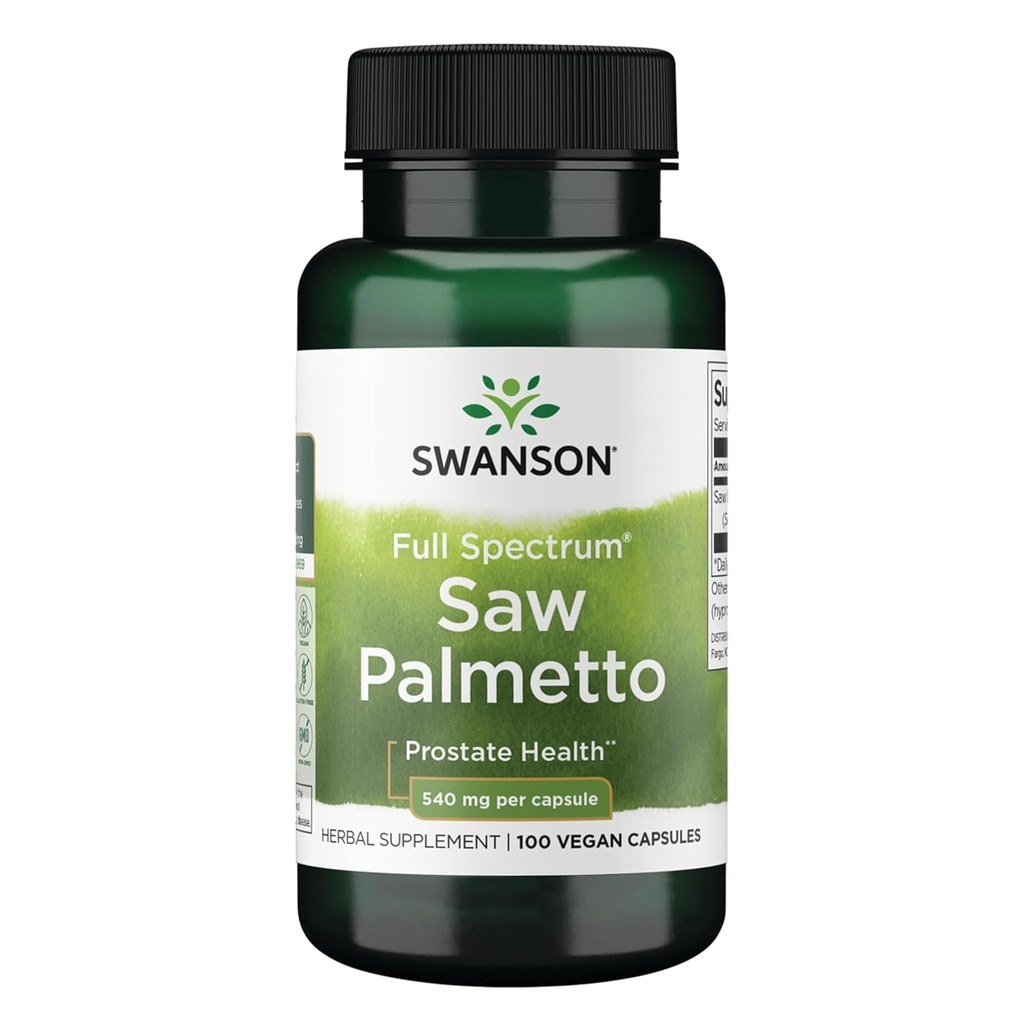 Swanson Saw Palmetto - Suplimentul pentru plante Prostatare Bărbat de sprijin pentru sănătate - Suplimentul pentru păr natural și asistență pentru sănătate urinară - 540 mg 100 Capsule