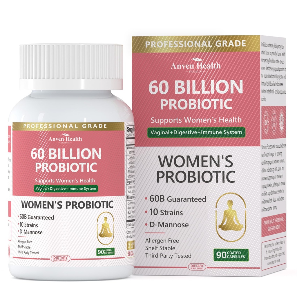 Probiotice și prebiotice organice pentru femei pH echilibru & Digestion- 60 miliarde CFU Probiotice vaginale cu cranberry D-Mannose, Vegan & non-GMO pentru tract urinar & Imun 