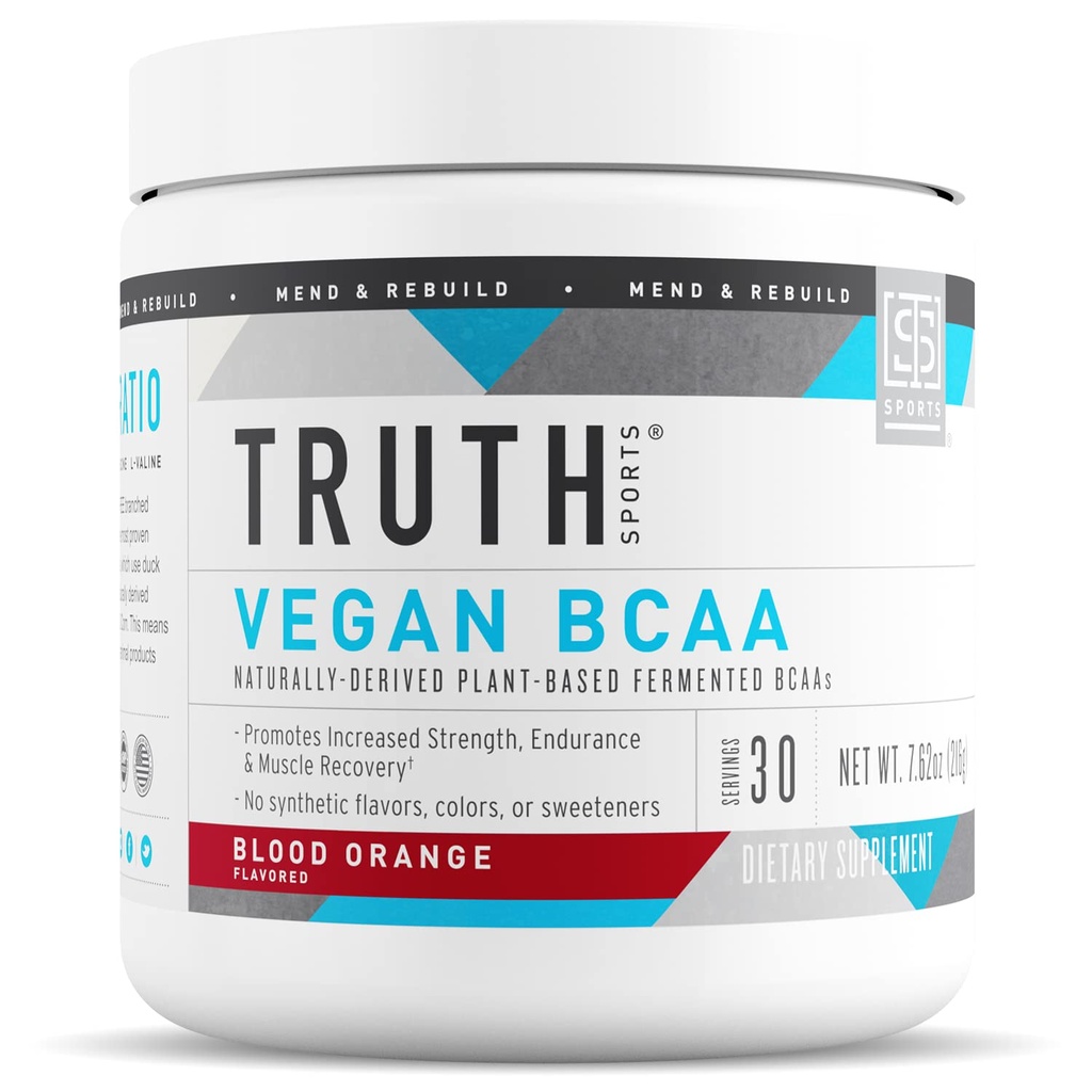 Adevarat Nutritie Vegan BCAA pulbere - 2:1:1 Raport natural BCAAs Aminoacidi Pulbere pentru energie, Clădire musculară, Post Workout Recuperare băutură pentru recuperarea musculare (Blood Orange, 30 Serviri)