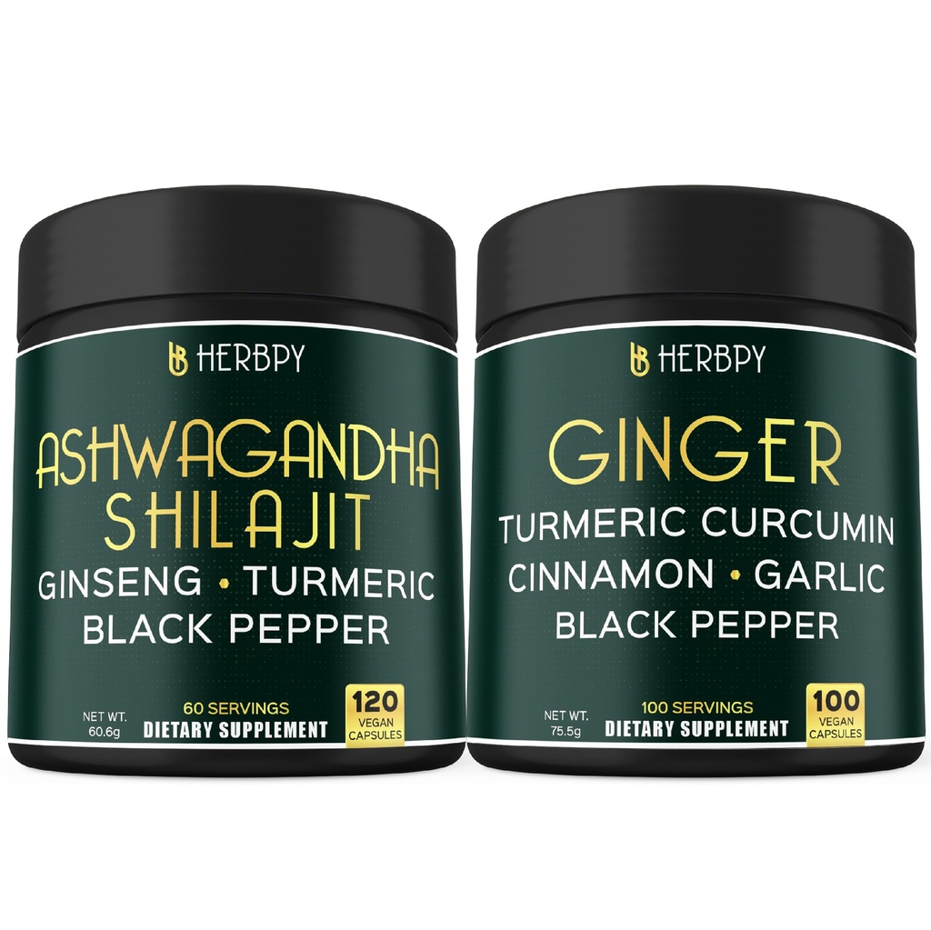 Bundle 5in1 Ashwagandha Shilaj & 5in1 Ginger Supplement - Support Heart, Digestion Health and Immune
