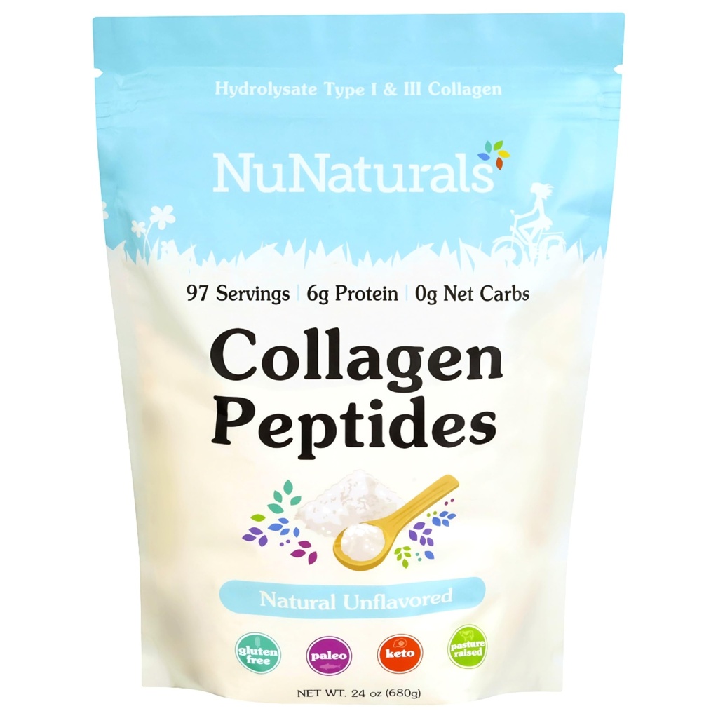 Nunaturals Colagen Peptides Powder (Tipul I, III), pentru piele, păr și unghie, 24oz