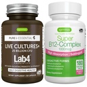 Cultura vie. Probioticele Lab4 + Super B12-Complex, Bundle Vegan, 25 Miliarde CFU Lactobacillus Acidophilus și Bifidobactery + High Absorbtion Sublingual B12, by Igennus