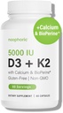 Noophoric D3 K2 Vitamina 5000 UI - Vitamina K2 100 mcg MK7, Calciu, BioPerină - Health osoasă și Suplimentul de sprijin imun - Gluten-Free, non-GMO - Vitamina D3 K2 Supliment (60 Servings)