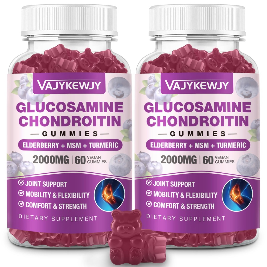 2 Packs 2000mg Glucosamină Chondroitin Gummies, Extra Putere Glucosamină cu Chondroitin MSM & Turmeric, Supliment de sprijin comun, Suport imun antioxidant - 120 Gume