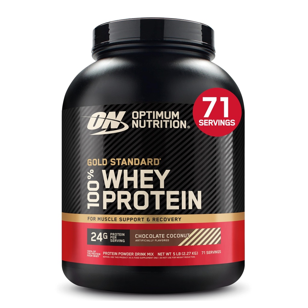 Optimum Nutriție aur standard 100% Whey Proteine pulbere, ciocolată nucă de cocos, 5 Pound (Packing May Vary)