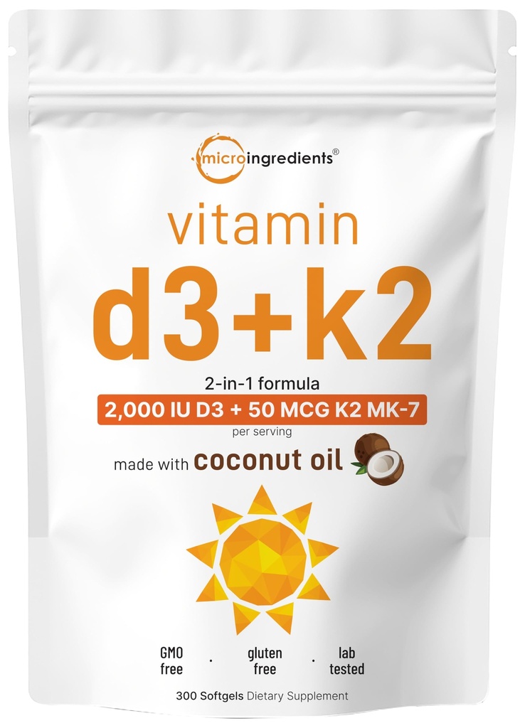 Micro Ingrediente Vitamina D3 2000 UI + K2 MK-7 50 mcg, 300 Softgels 