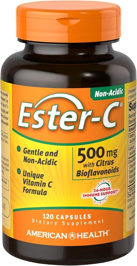 American Health Ester-C cu Citrus Bioflavonoids Capsule - Blând pe stomac, vitamina non-acide C - 500 mg, 60 Servings, 120 Conte