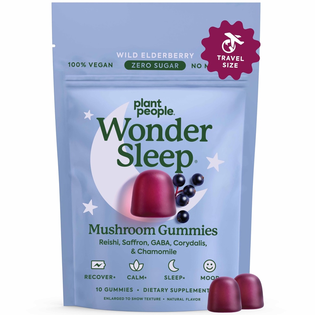 Oamenii plantelor se minuneazăSleep ciuperci Gummies Supliment Mini cu super ciuperci Reishi, șofran, aroma de soc sălbatic fără zahăr Vegan-Friendly & Gluten-liber proces dimensiune
