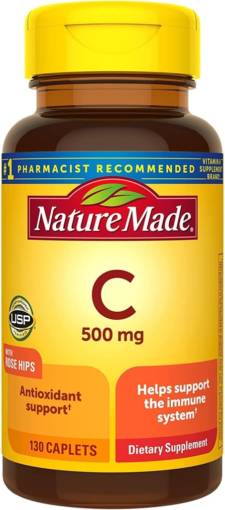 Natural Made Vitamina C 500 Mg Caplete cu trandafir HIPS, 130 comprimate (Pachet de 3)