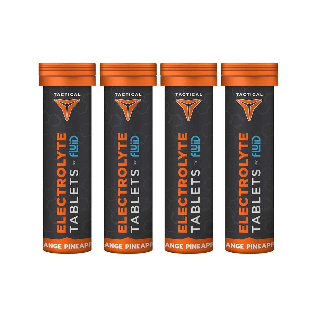 Fluid Tactical- Effervescent Hydration Tablets, Electrolyte Replacement & Deshidratation Prevention, 4 Pack, 40 Servings (Orange Ananas)