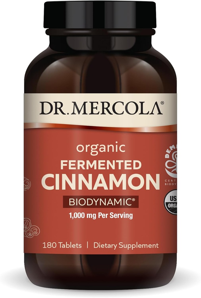 Dr. Mercola Biodinamice Organic Fermented Scorțișoară - Sustine sanatatea metabolica - Extract de scorțișoară mare flavonoid - USDA Organic, Non-GMO, Gluten-Free & Soia-Free - 180 comprimate