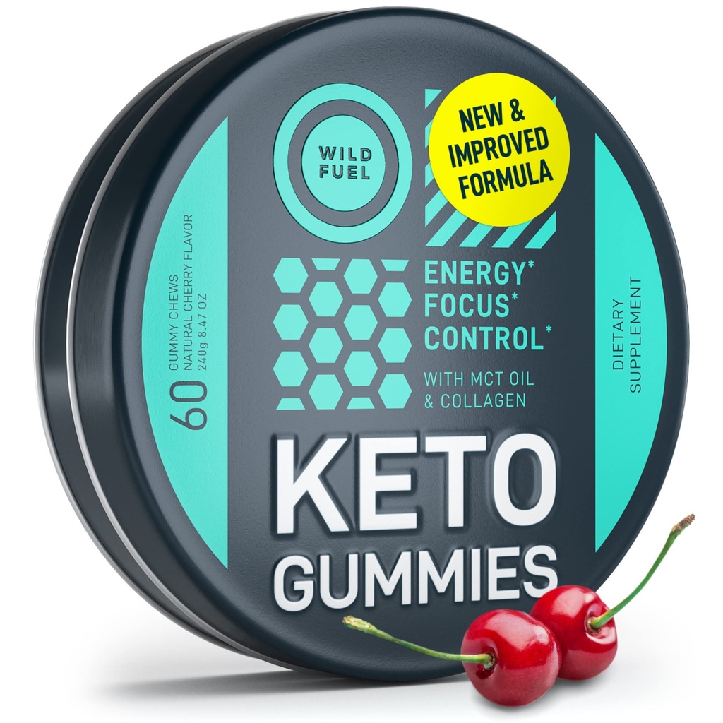 MCT Oil Keto Gummies Colagen Metabolism Booster - Pre Workout Gummy Energy Chews Keto Candy - Energie fizica si mentala, Carb scăzut, Calorie scăzut - 60 Cherry Colagen Gume pentru femei și bărbați