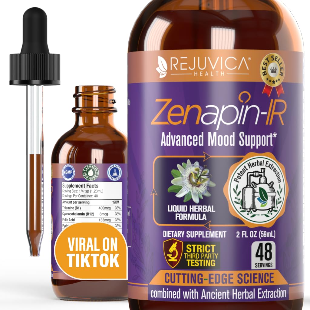 Rejuvica Health Zenapin IR - Advanced Mood Supplement Liquid Supplement - Kava Kava, Ashwagandha, Passionflower, Mușețel, B-Vitamins & More
