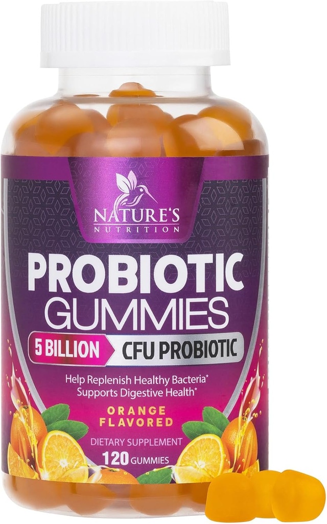 Gume probiotice pentru sanatatea digestiva a femeilor si barbatilor, 5 miliarde CFU, cele mai bune probiotice zilnice Gummy pentru Vaginal, Suport Imun si Sanatate Gut, Suporte Constipatie Ocazionala Gaz & Bloating, 120 Gummie