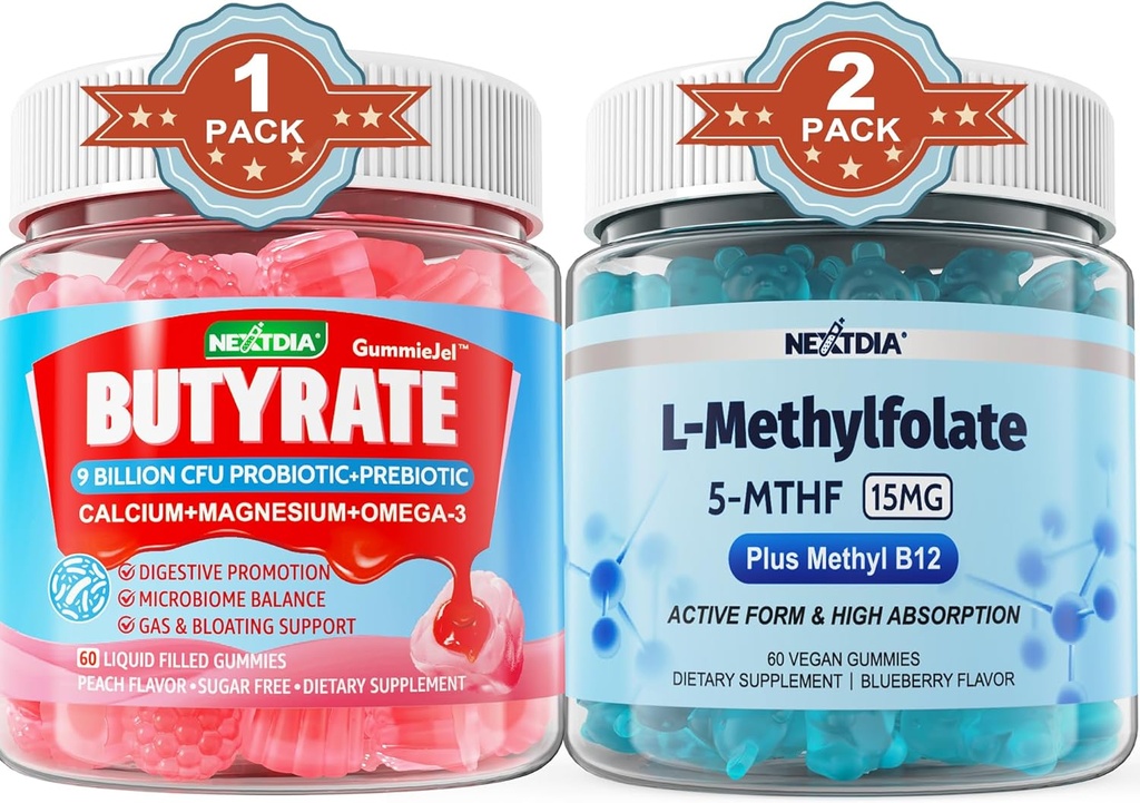 Butirat cu Probiotic + Prebiotic + Postbiotic, L-metilFolat 15mg Gummie