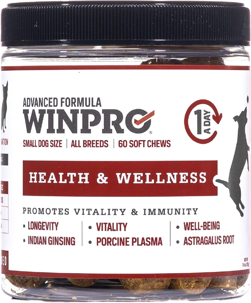 WINPRO Pet Health & Wellness Chews for Small Dogs, 60 Soft Chews, Plasma Powered, Grain Free Supplement for Small Dogs Providing Vitality and Imunity Support