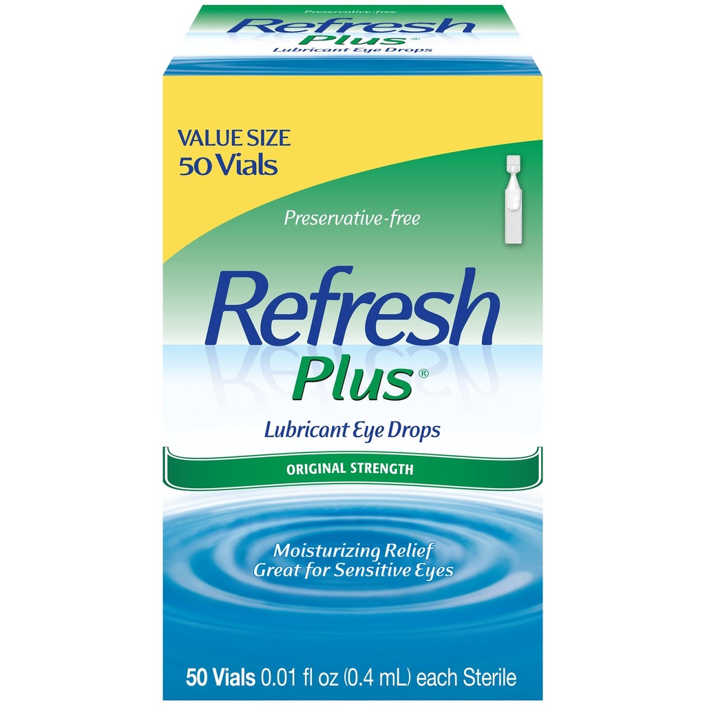 Refresh Plus Picături Ochi Lubricante, Conservative-Free, 0,01 Fl Oz Containere cu utilizare unică, 50 Conte, Ambalaje Vary mai