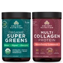 Nutriţie antică organică Supergreen Powder, verde aroma, 25 Serviri + Multi Colagen Pulbere Proteina, Căpşuni Limonadă, 24 Serviri
