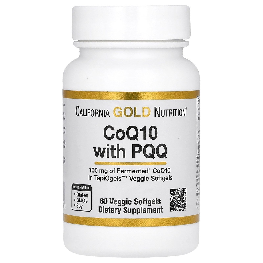California Gold Nutrition CoQ10 cu PQQ, Ubichinone USP, Tapioca Veggie Softgel cu Lecitina Floarea-soarelui, 100 mg, 60 Veggie Softgel