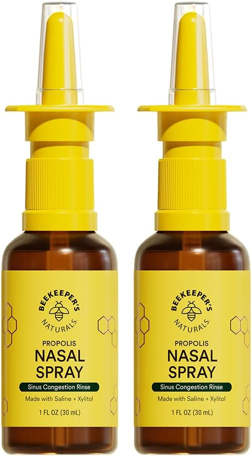 Spray Nasal Natural al apicultorilor pentru adulti cu Propolis, Xylitol & Saline, Clears Congestion Nasal, Moisturizes Sinus Canal, & Decongest Sinus Cavities, 1 fl oz (Pachet de 2)