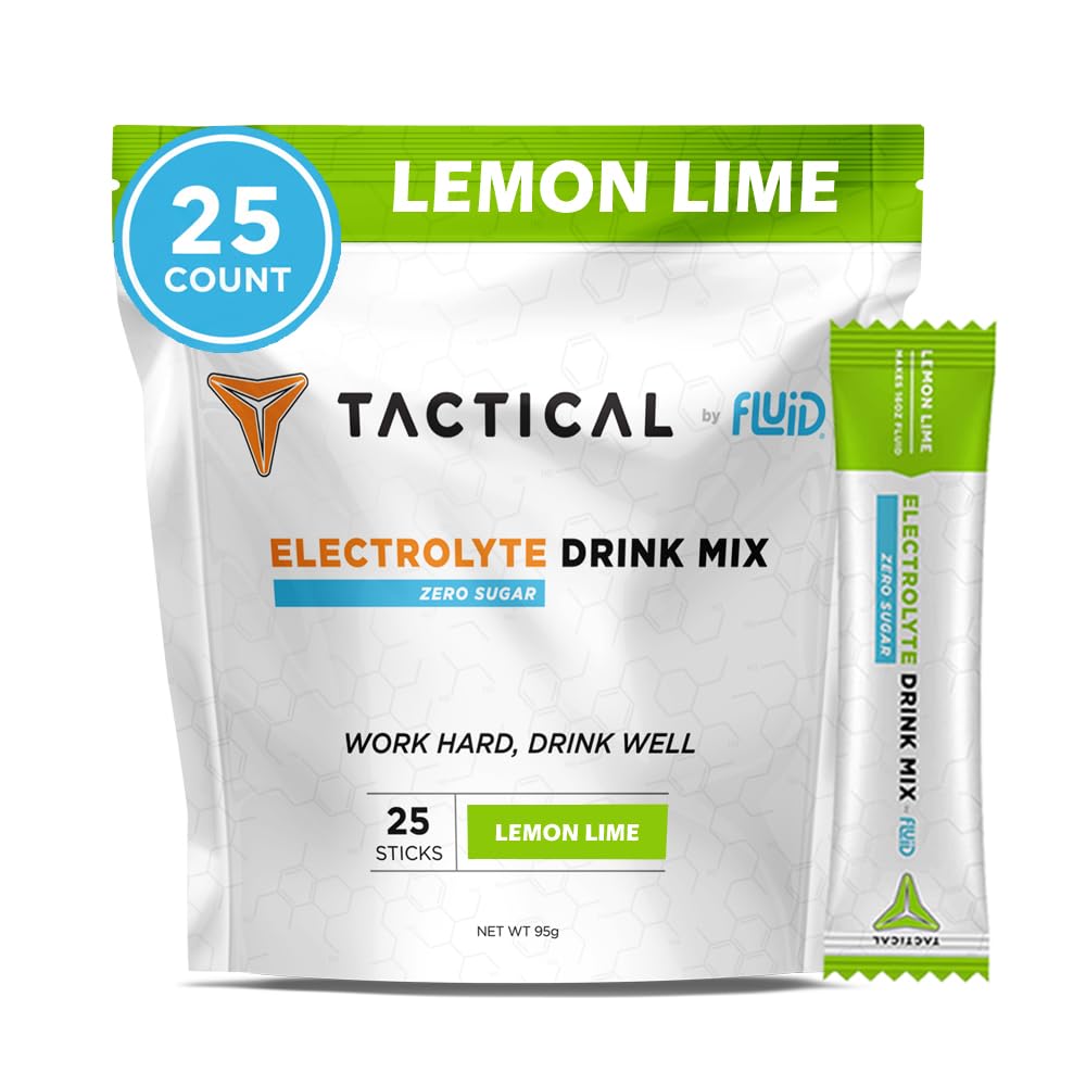 Fluid Tactical - Zero Zahăr, Keto Electrolit pulbere, Pachete de hidratare, Made in USA (Lemon Lime, 25 Count)