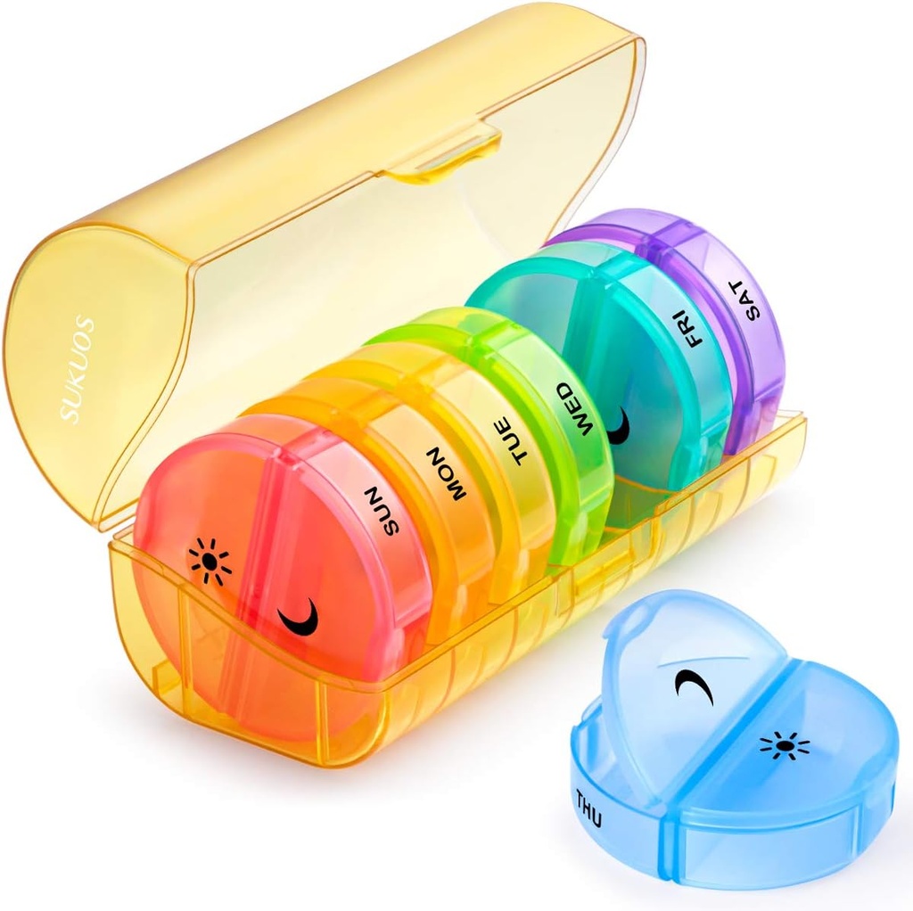 Sukuos Larg Săptămânal Pill Organizator 2 ori pe zi, Zilnic Pilula 7 Ziua Easy to Open with Dublu Protection, AM PM Pilula Case pentru Medicina/Vitamin/Fish Oil/Supplements (Yellow)