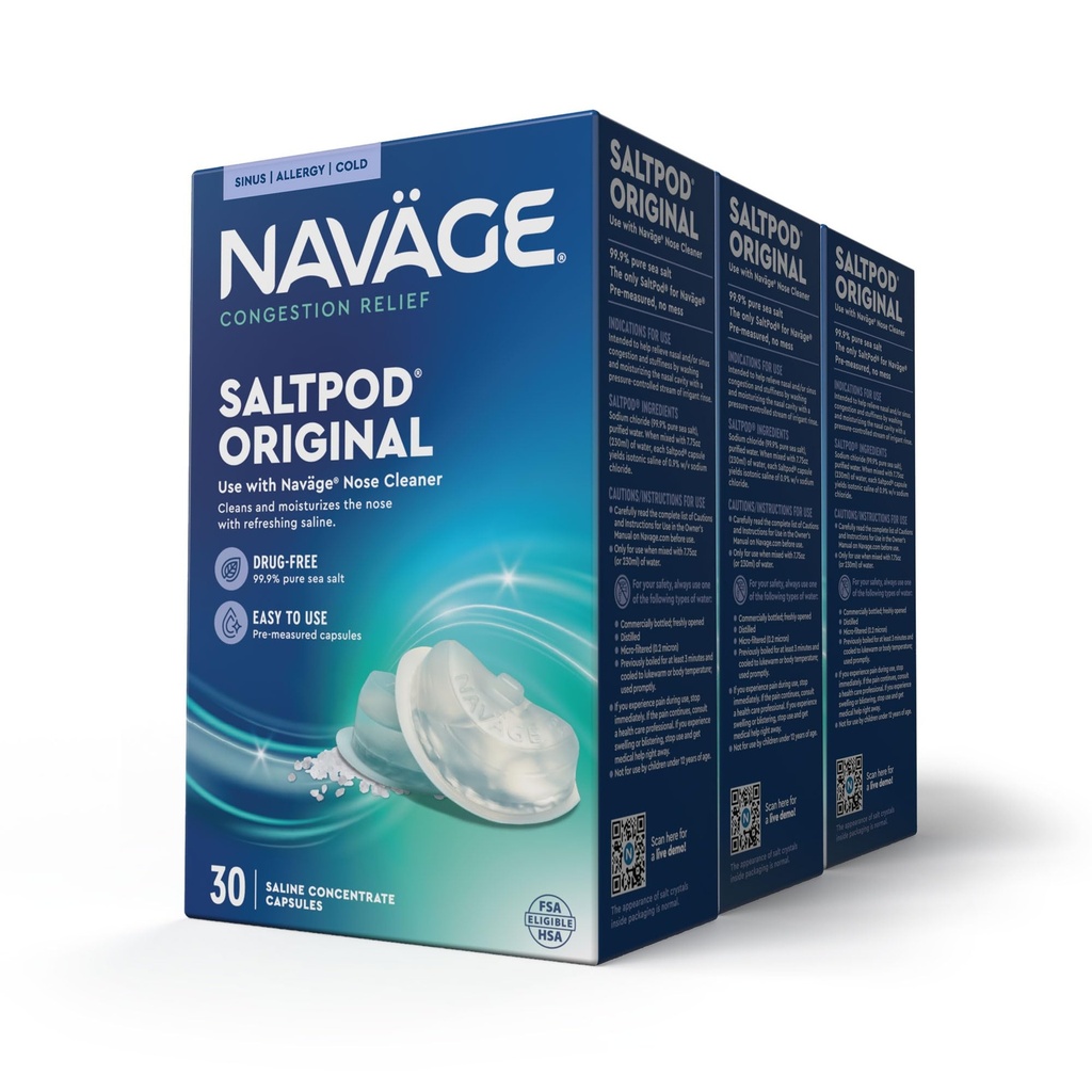 Navage SaltPod Bundle 3 30-Packs (90 SaltPods) - Navage Sare Pod Refills Numai - Proiectat exclusiv pentru Navage Nasal Sistem de irigare - Clătire Sinus și Poduri saline pentru ajutor rapid și soothing