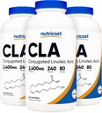 Nutricost CLA (acid Linoleic conjugat) 2,400 mg, 240 Softgels - Gluten Free, non-GMO, 800 mg Per Softgel (3 flacoane)