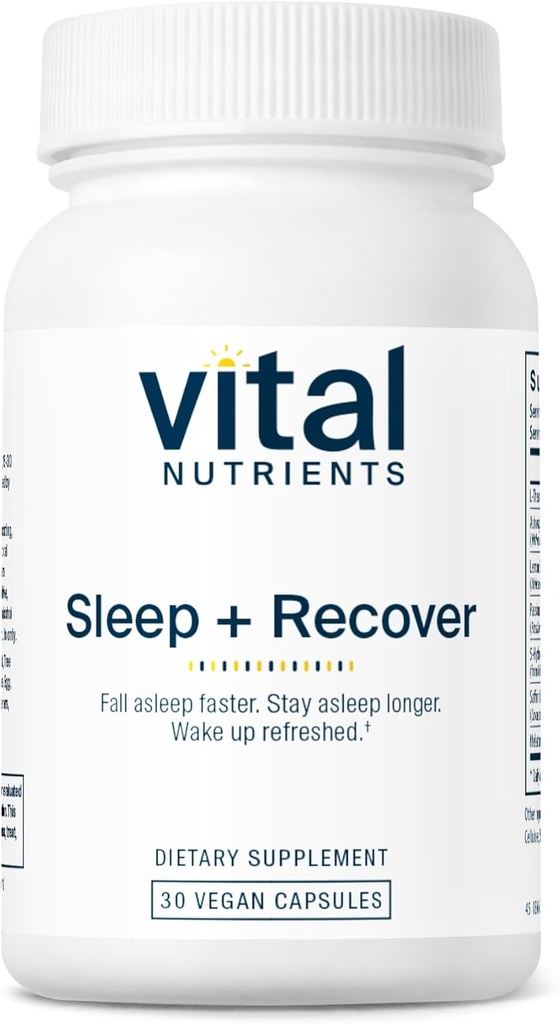 Vital Nutrients Sleep + Recover - Supliment Vegan - Sleep Support - Melatonina, Ashwagandha & L-Theanine - Gluten, Dairy & Soy Free - 30 Capsule
