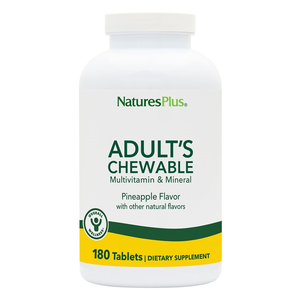 NaturesPlus Adult's Chewable Multivitamine - 180 comprimate vegetariene - Ananas aroma - Natural Whole Foods Supliment pentru sănătate generală, energie - Gluten-Free - 180 Serviri