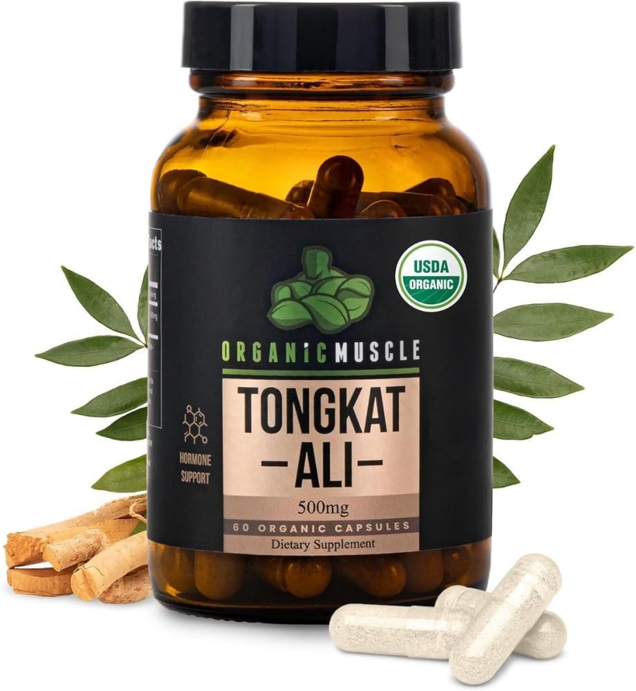 Organic Muscle Tongkat Ali pentru bărbați, 500 mg - Pure și potențial USDA Eurycoma Longifolia Root Supplement 60 Count 