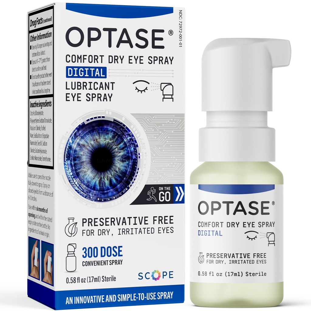 Optase Spray de ochi uscat Comfort - conserve gratuit lacrimi artificiale picături alternative - picături de ochi uscat într-un spray convenabil - sticla multi-utilizare, Contact Lens în condiții de siguranță -.58 fl oz