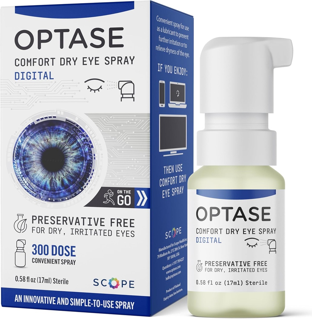 Optase Spray de ochi uscat Comfort - conserve gratuit lacrimi artificiale picături alternative - picături de ochi uscat într-un spray convenabil - sticla multi-utilizare, Contact Lens în condiții de siguranță -.58 fl oz