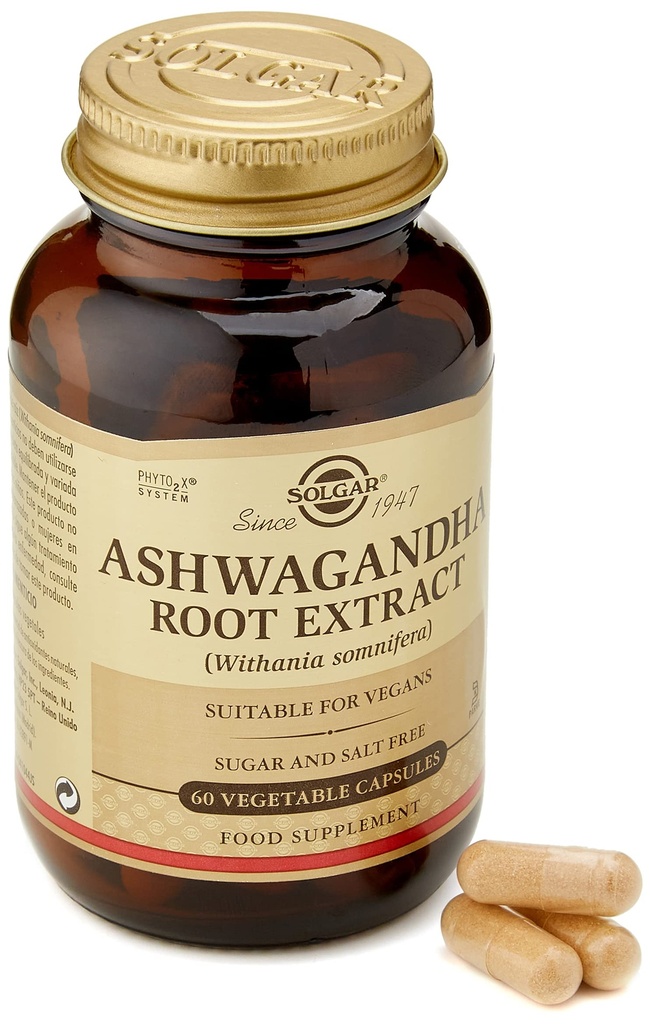 Solgar Ashwagandha Root Extract - 60 Capsule vegetale - Standardizat Full Potenta (SFP) - non-GMO, Vegan, Gluten & Dairy Free, Kosher - 60 Servings