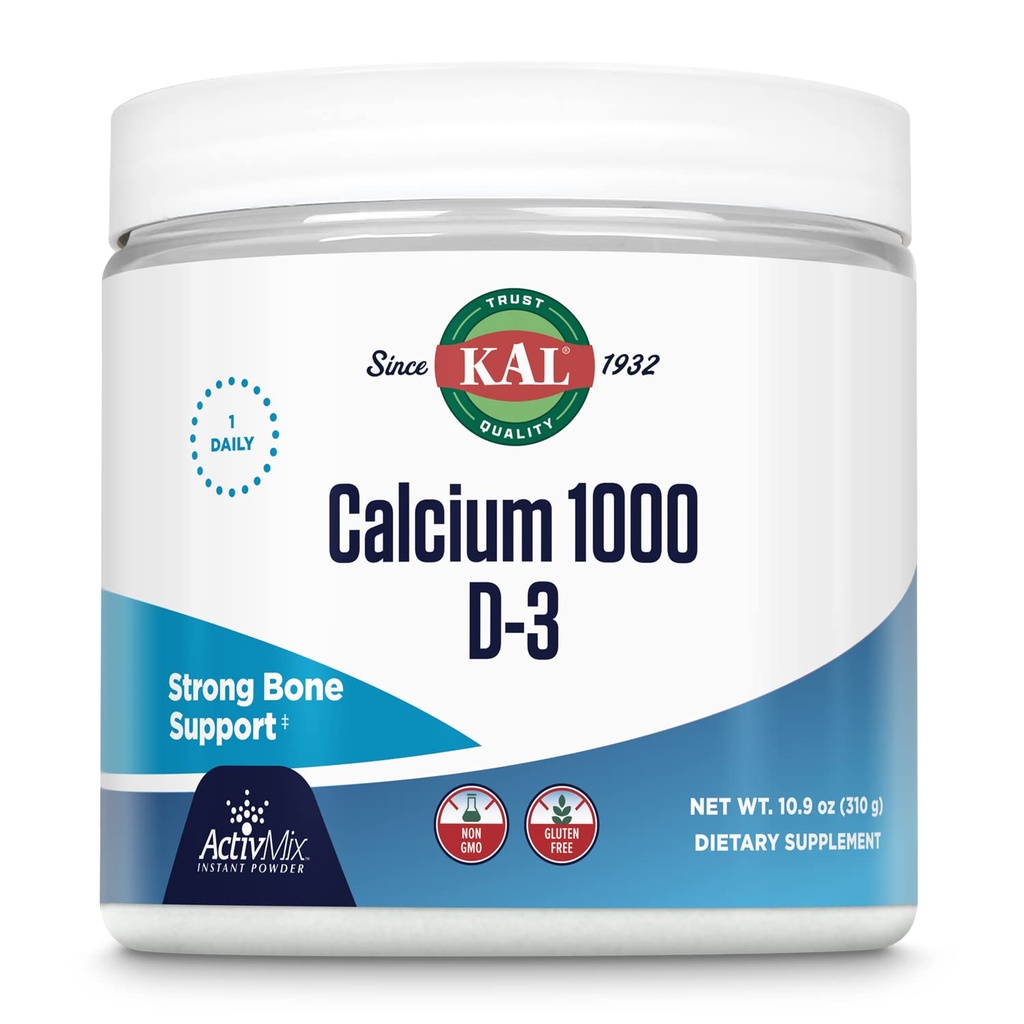 KAL Calciu Vitamina D-3 ActivMix, Powder Calciu Supliment, Biodisponibil Lactat de calciu și Gluconat, Bone Health Support, Nearomated, Non-GMO, Gluten gratuit, 60-Day Guarantee, 31 Serviri, 10.9 oz