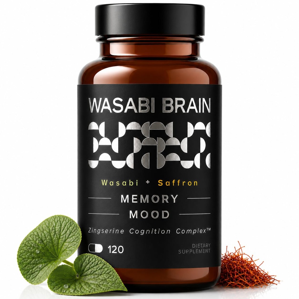 Memory, Mood & Cognition Supplement for Adults - Brain Health Formula with Organic Wasabi Extract, Saffron, Citicoline & Phosphatidylserine - 120 Capsules