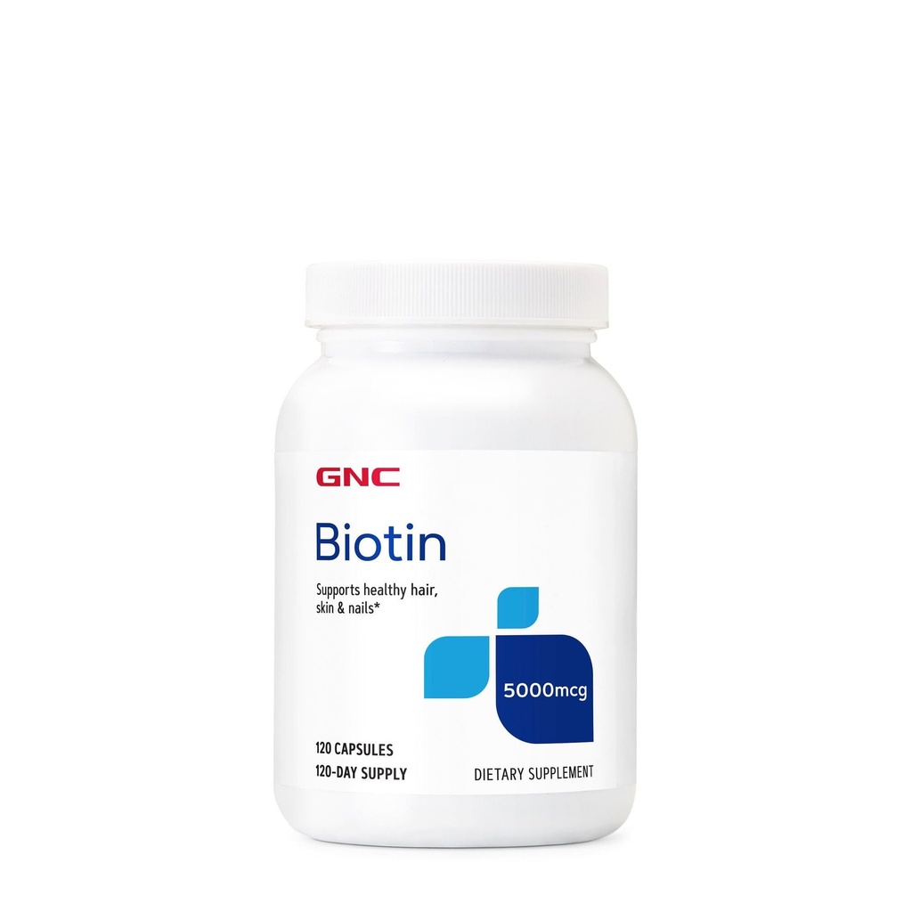 GNC Biotin 5000mcg Supliment, Suporturi sănătoase păr, piele și unghii, 120 Serviri