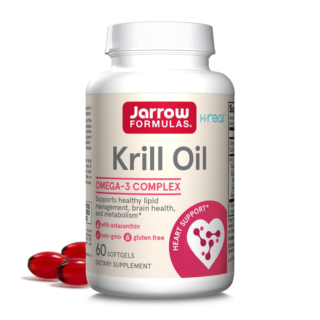 Formule de jarrow ulei Krill - Complex Omega-3 fosfolipidic cu Astaxantină - 60 Softgels - 30 Servings - Sprijină Managementul lipidelor, Metabolism, Brain & Heart Health - EPA & DHA - Gluten Free - Non-GMO