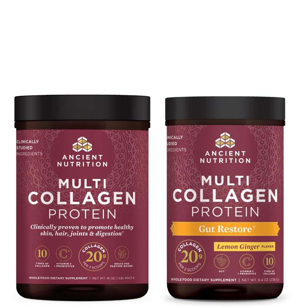 Nutriție veche Multi Colagen Pulbere de proteine, Nearomate, 45 Serviri + Multi Colagen Pulbere Proteina, Restaurare Gut, 20 Serviri