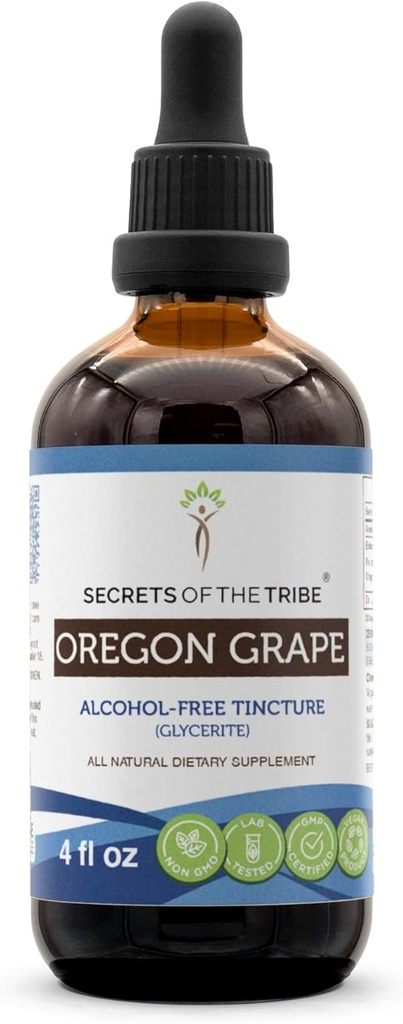 Secretele extractului lichid fără alcool din Tribul Oregon de struguri, Oregon Grape (Mahonia aquifolium) Root uscat (4 FL OZ)