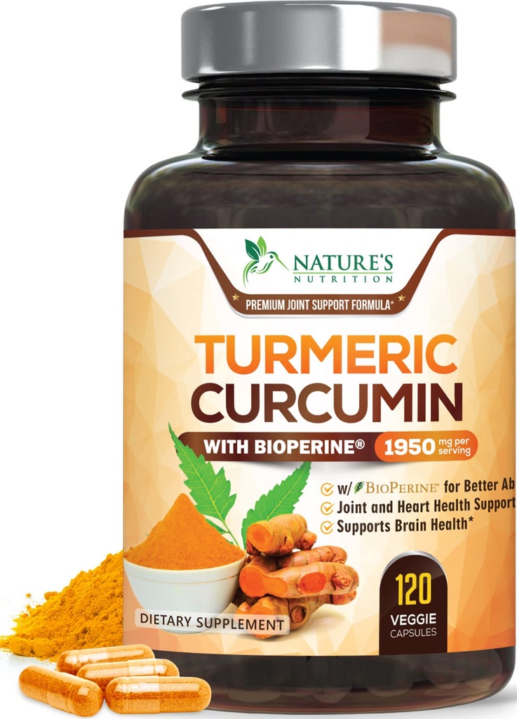 CurcuminÄ Turmeric Supliment 1950mg - 95% Curcuminoide cu Turmeric organic & BioPerine Black Pepper Extract pentru cel mai bun absorbtie, Nature Vegan comun de sprijin, non-GMO, îmbuteliat în Statele Unite ale Americii - 120 capsule