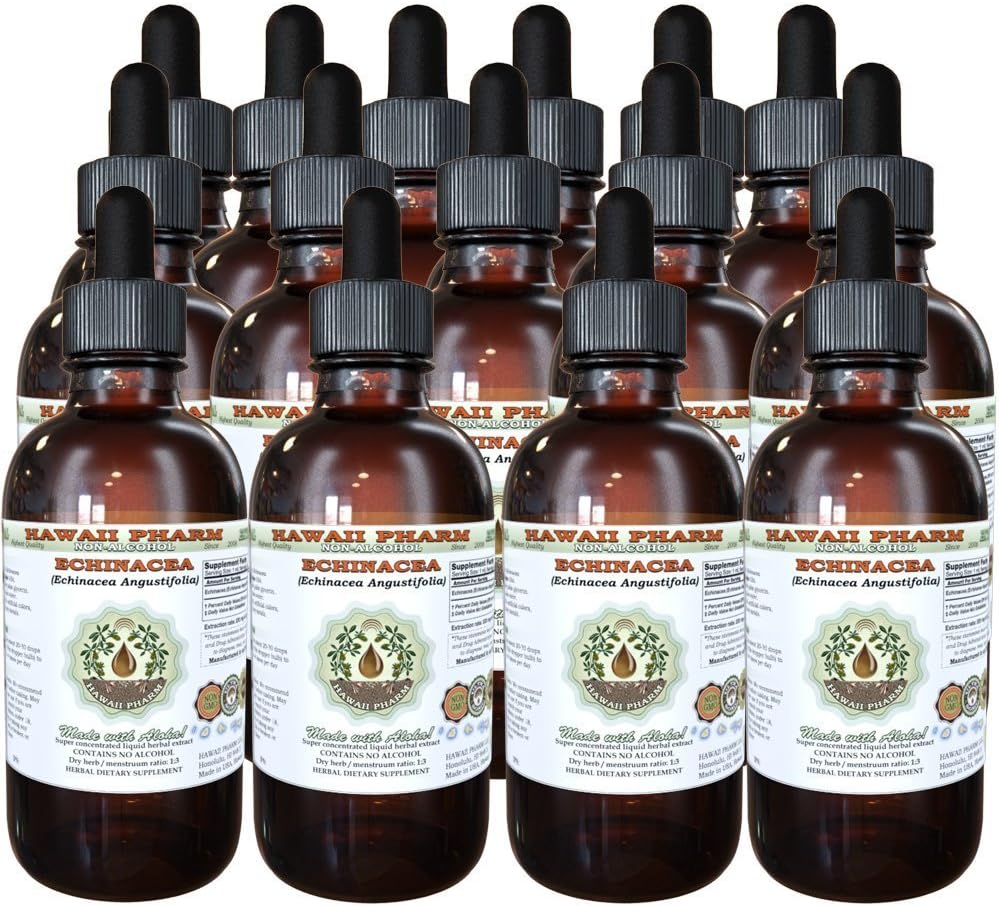 Echinacea Extract lichid fără alcool, Echinacea (Echinacea Angustifolia) Root Glicerite Hawaii Pharm naturale Herbal Supliment 15x4 oz