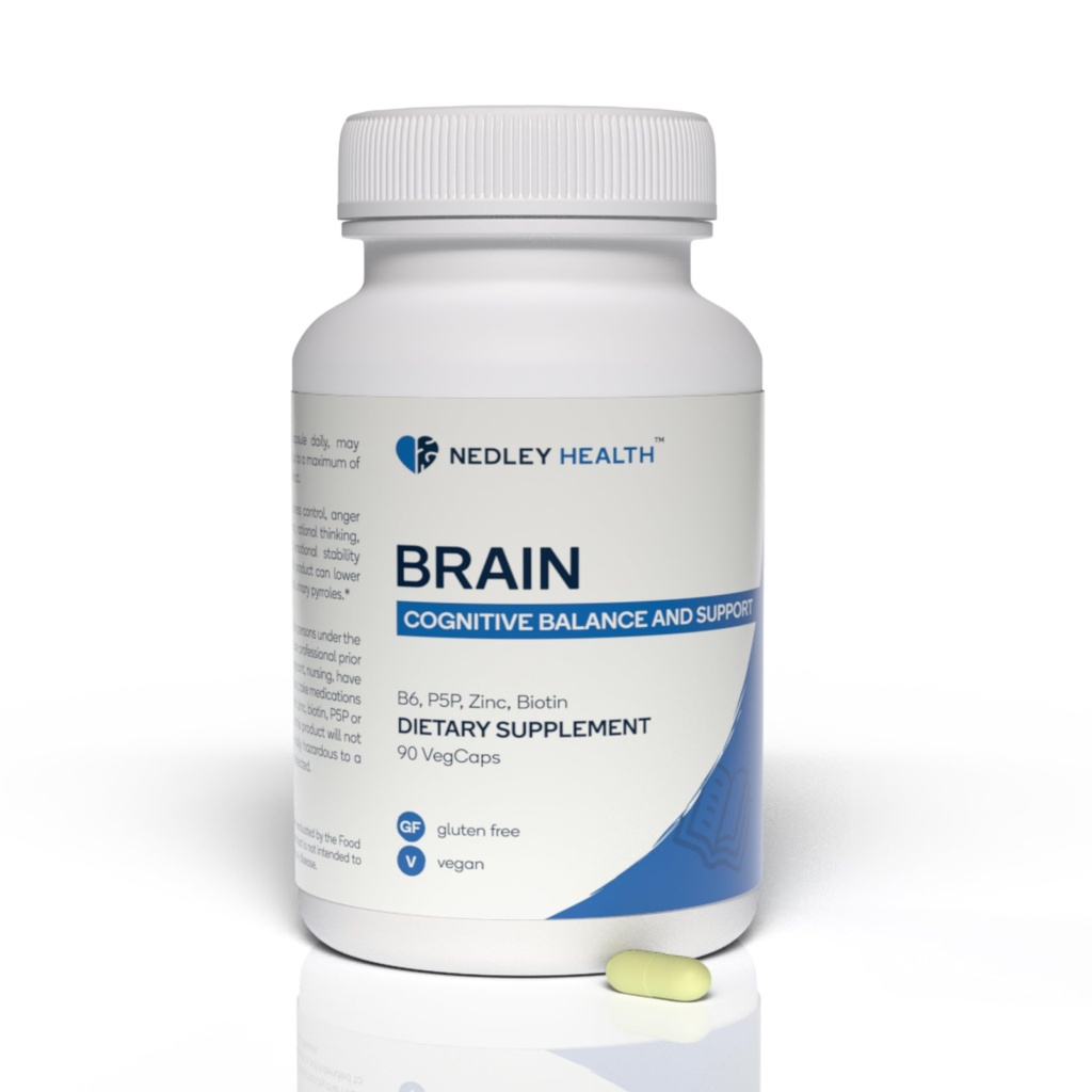 Brain - supliment de suport neurotransmițător echilibrat - Zinc, B6, Biotina pentru funcția cognitivă - 90 Capsule vegetale (Brain)