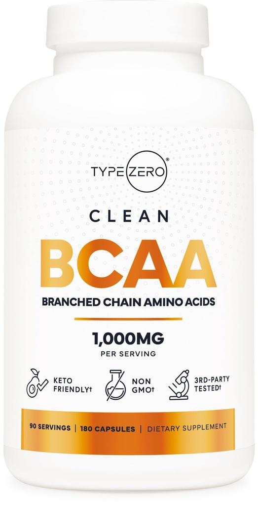 Tip Zero BCAA 1000 mg Aminoacidi ramificati lant (180 capsule, 90 serviri) cu 500 mg L-Leucină, 1000 mg L-izoleucină și L-Valină