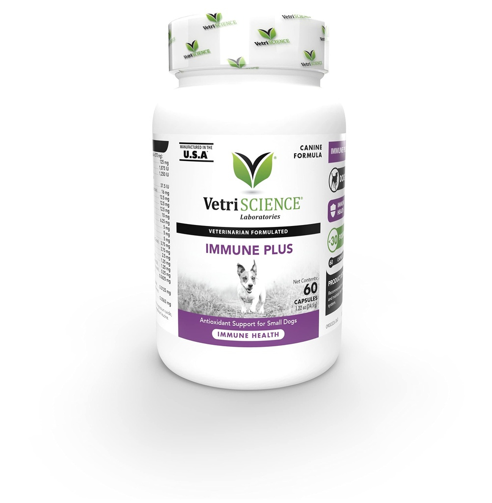 VetriScience Imunity Health Easy-Open Capsules, Immune Plus Supliment pentru câini de talie mică, Cell Advance Imunity and Alergy Support with Antioxidanti, Hypoallergenic Formula, 120 Count