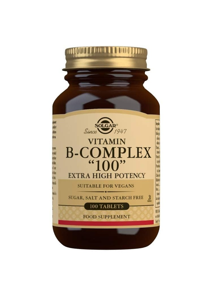 Solgar B- Complex 100" - 100 comprimate - Metabolizare energetică, sănătate cardiovasculară, suport pentru sistemul nervos - non-GMO, Vegan, Gluten gratuit - 100 Serviri