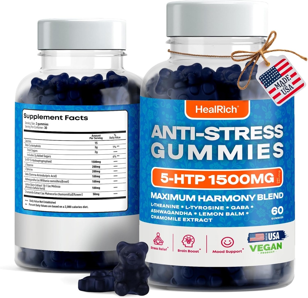 Emoţii de stres - 1500MG 5HTP cu L-Theanine Gaba & L-Tyrosine - Ashwagandha Suplimentul Herbal Susţine Alertare Intelectuală Alertă Vegană Creier Mood Suplimente Booost pentru copii şi adulţi Made in USA