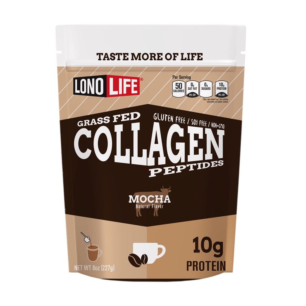 LonoLife - Mocha Colagen Peptides cu 10g Proteine, Paleo și Keto Friendly, 8-Ounce vrac Container - Ambalaj mai Vary