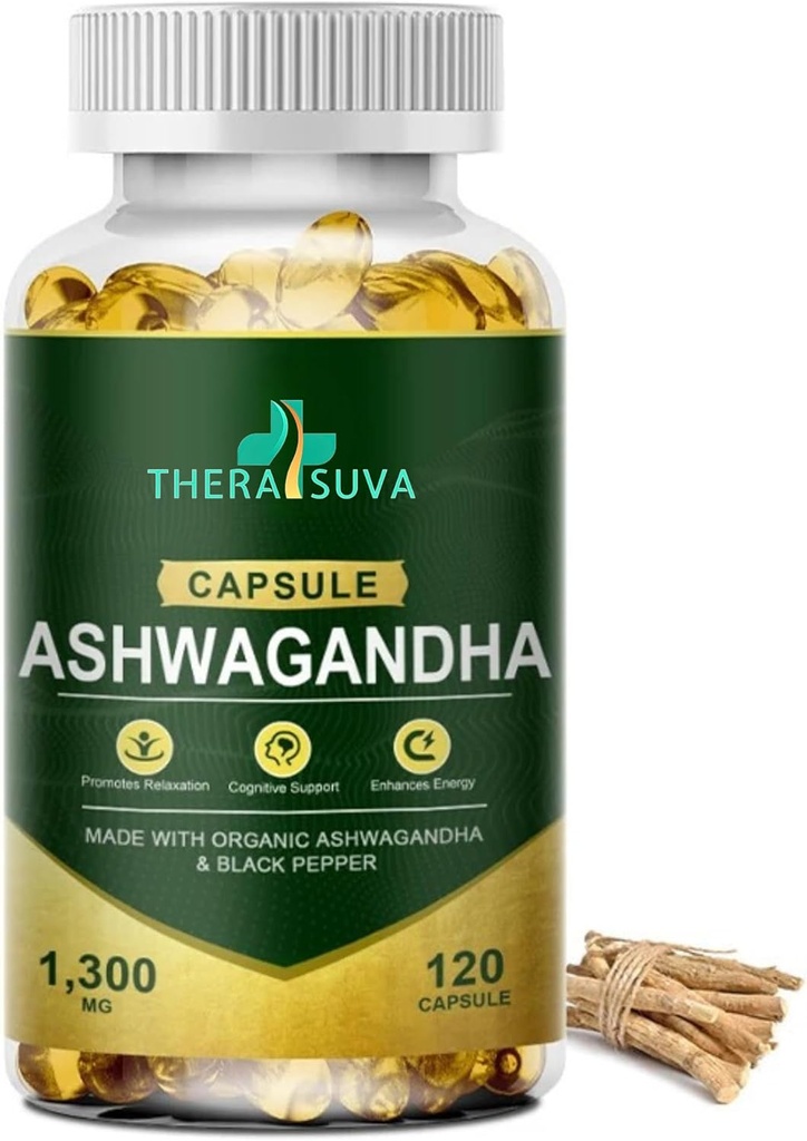 Organic Ashwagandha + Black Pepper, All Natural High Potency Supplement for Stres Relief and Vitality 120 Softgels, 60-Day Supply